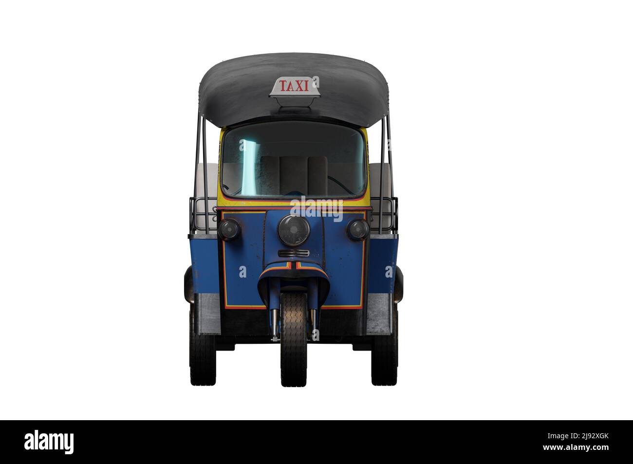 3D Abbildung. Vorderansicht . Thailand drei Rad nativen Taxi, Thailand Tuk Tuk, Asien, Bangkok, Konzept THAILAND REISEN Stockfoto