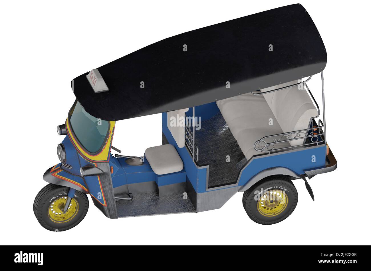 3D Abbildung. Perspektivische Ansicht . Thailand drei Rad nativen Taxi, Thailand Tuk Tuk, Asien, Bangkok, Konzept THAILAND REISEN Stockfoto