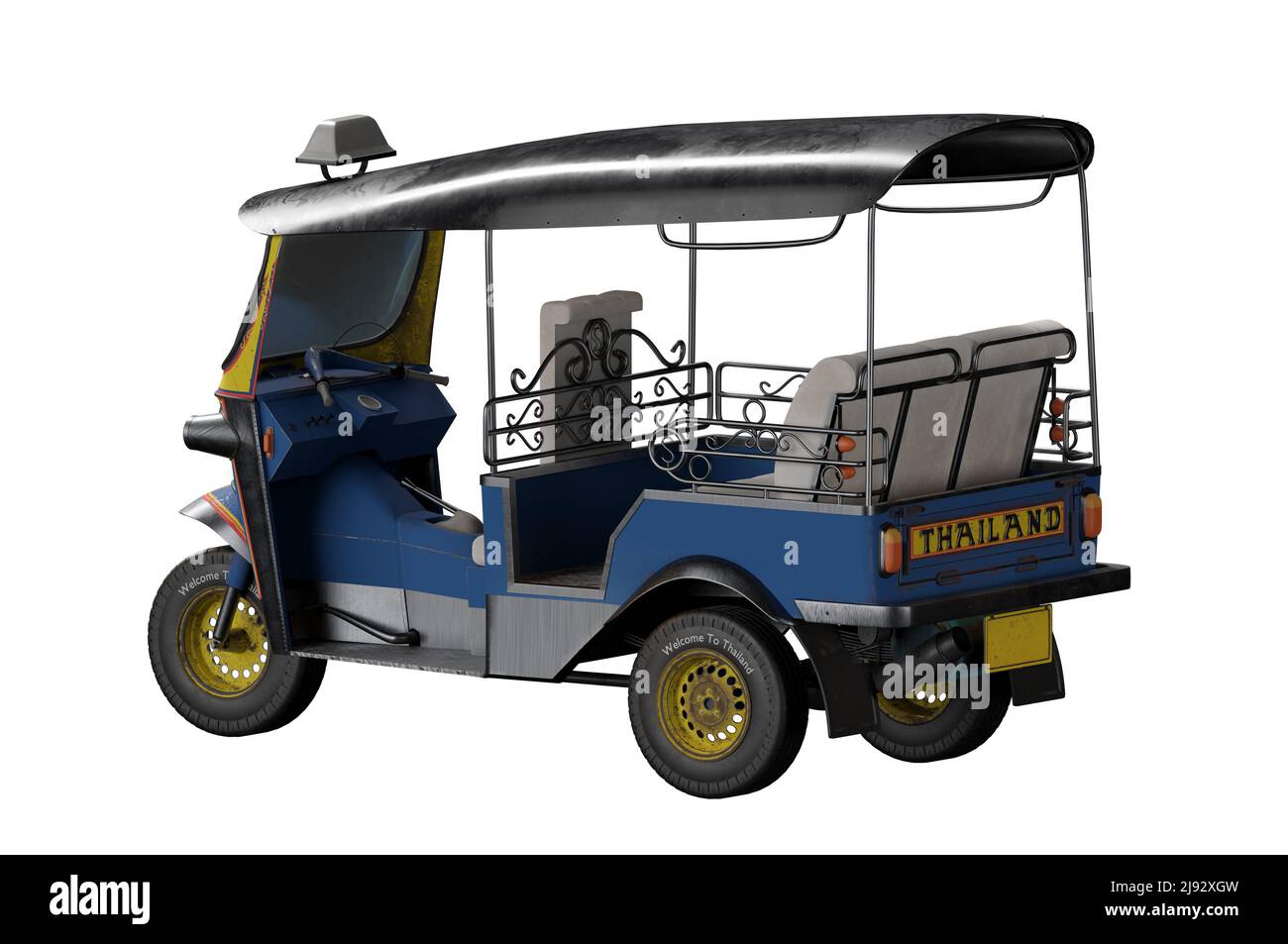 3D Abbildung. Perspektivische Ansicht . Thailand drei Rad nativen Taxi, Thailand Tuk Tuk, Asien, Bangkok, Konzept THAILAND REISEN Stockfoto