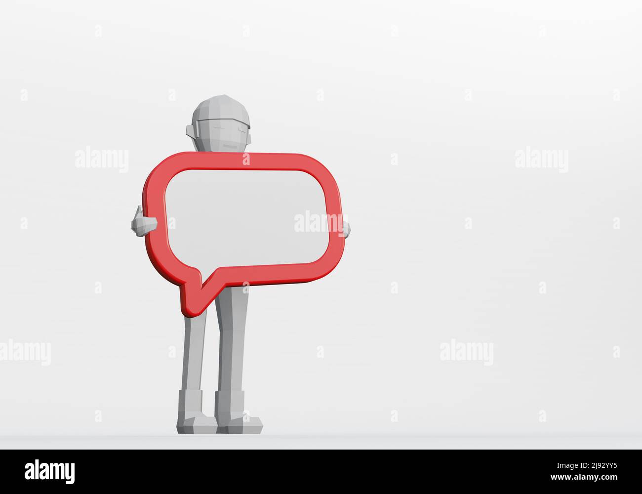 3D Wiedergabe eines Zeichentrickfilms mit einer Chat-Box-Nachricht oder einem Informationboard. Stockfoto