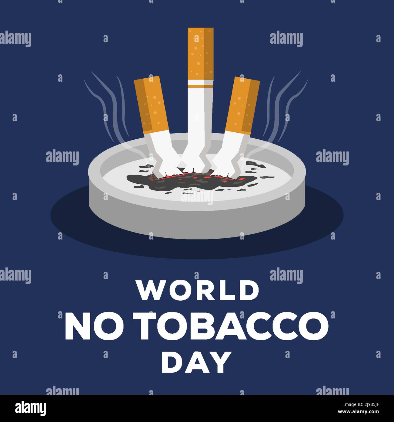 Aschenbecher mit brennender Zigarette auf blauem Hintergrund. Rauchen  Stock-Vektorgrafik von ©godruma 137174246