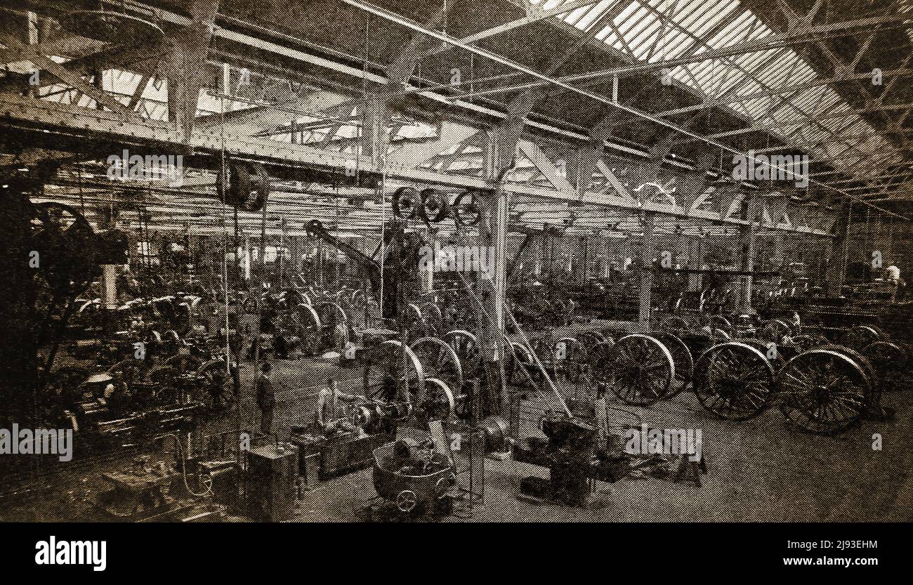 Ein altes Foto, das in der Radwerkstatt der Great Western Railways in Swindon, Großbritannien, aufgenommen wurde. Stockfoto