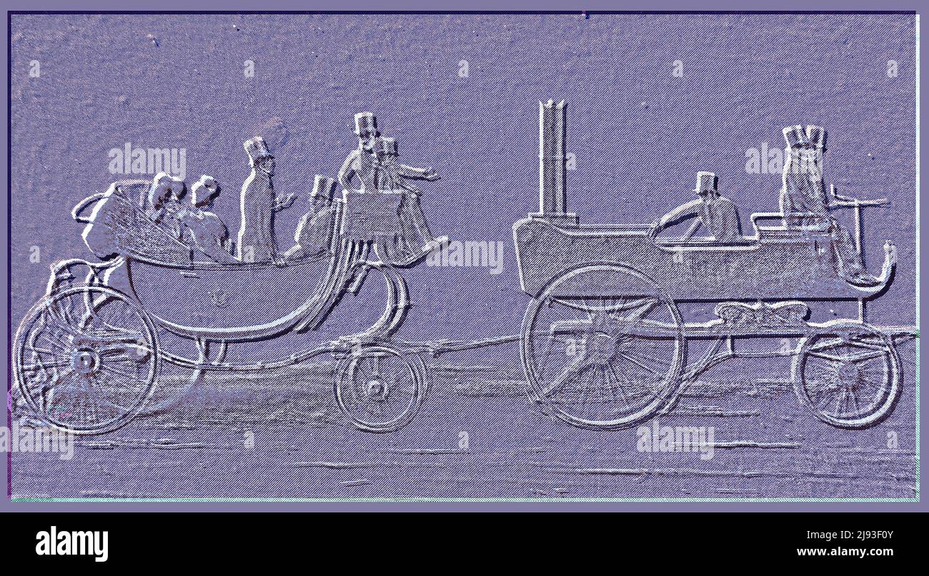 Eine frühe Dampfmaschine und Anhänger mit Erfinder Sir Goldsworthy Gurney ( 1793 – 1875) englischer Chirurg, Chemiker, Architekt, Baumeister, Dozent und Wissenschaftler; Und der 1. Duke of Wellington (Arthur Wellesley - 1769 – 1852 ) Stockfoto