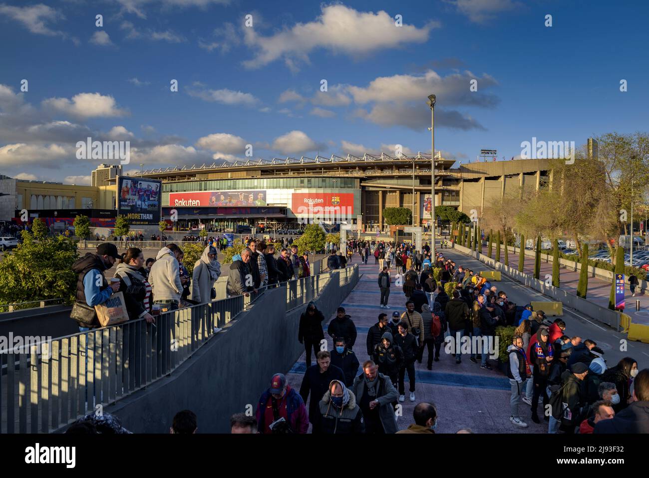Außenansicht des Stadions Camp Nou bei Sonnenuntergang (Barcelona, Katalonien, Spanien) ESP: Außenansicht des estadio Camp Nou al atardecer (Barcelona, Cataluña, España Stockfoto