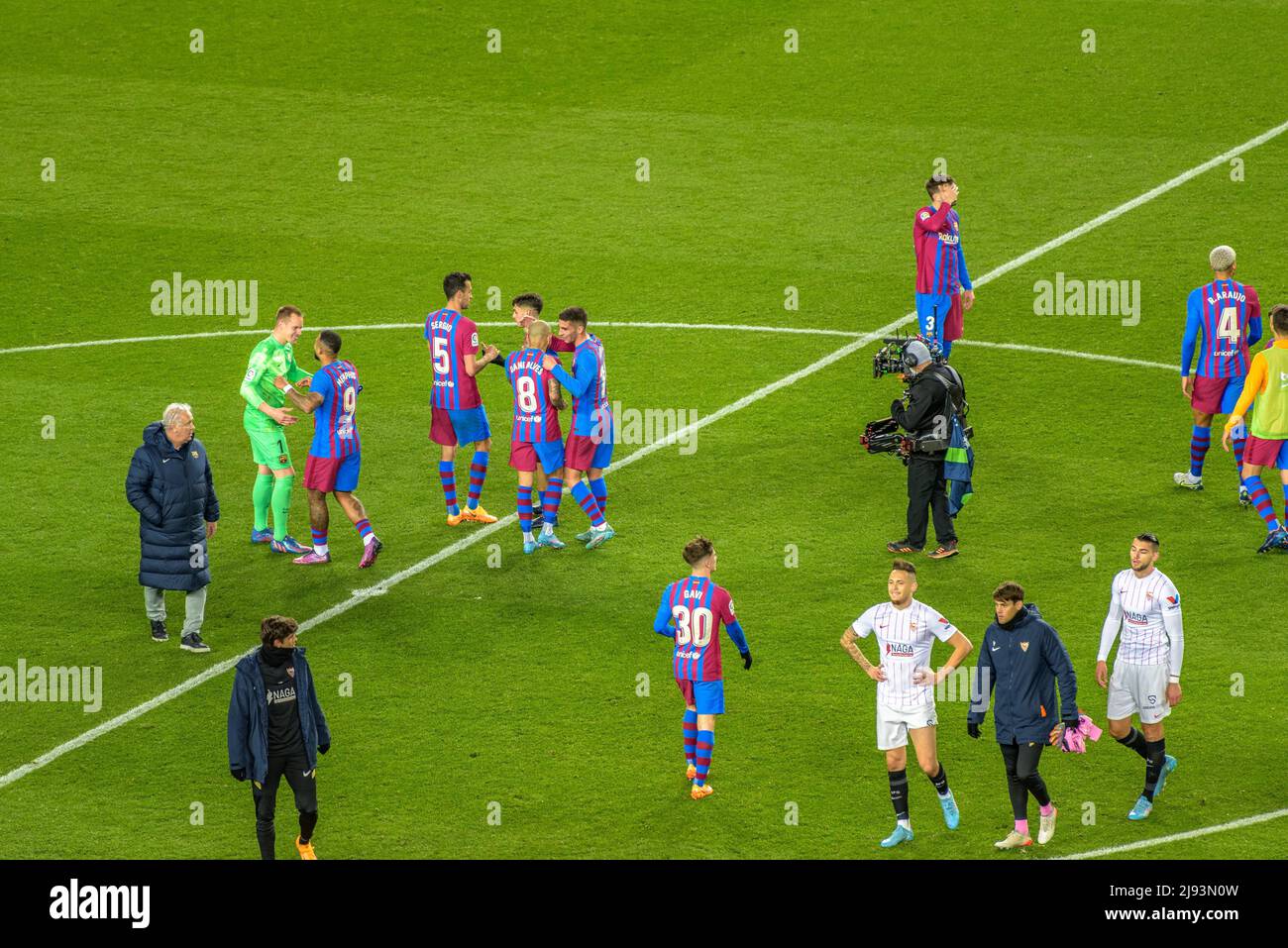 FC Barcelona Spieler in einem Spiel der Spanischen Liga 2022 gegen den FC Sevilla im Camp Nou Stadion (Barcelona, Katalonien, Spanien) ESP: Jugadores del Barça Stockfoto