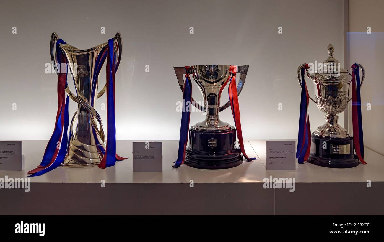 2021 Trophäen des FC Barcelona im Barça Museum im Stadion Camp Nou (Barcelona, Katalonien, Spanien) ESP: Trofeos del FC Barcelona Stockfoto