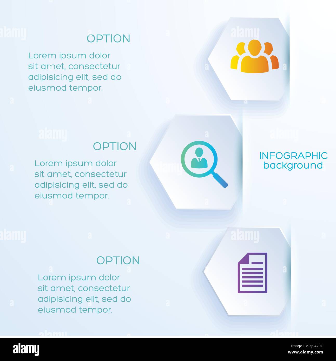 Hintergrundinformationen zum Thema Business-Infografik mit Sechseck-Lesezeichen Und Textspalten flache Vektordarstellung Stock Vektor