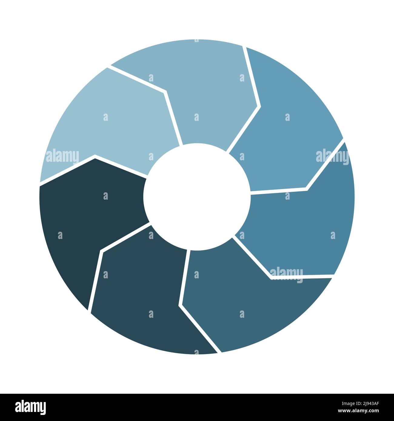 Lebenszykluszirkulation mit 7 Pfeilen. Infograph mit sieben dicken Teilen. Infografiken aus blauem Stahl in Marineblau. Flache Vektorgrafik. Stock Vektor