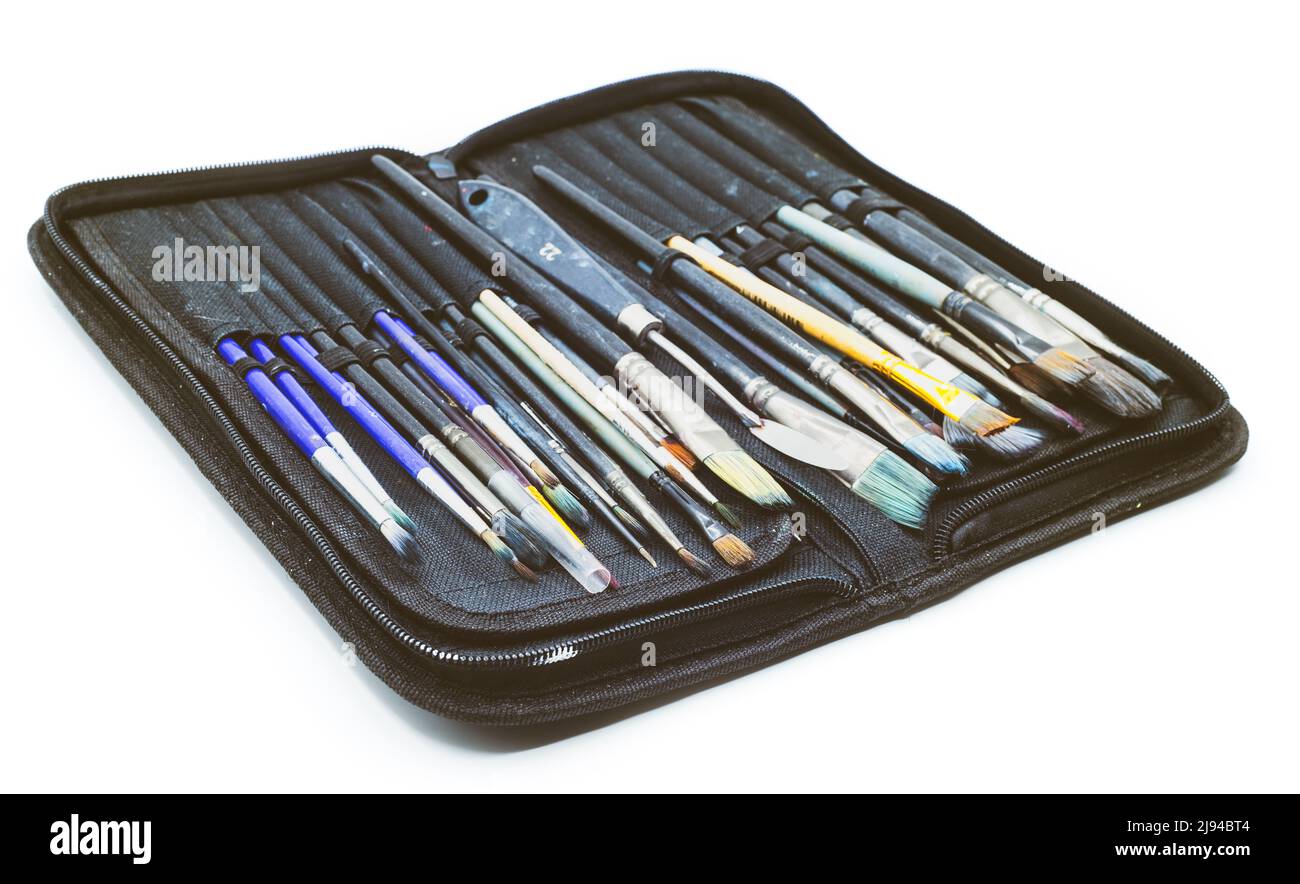 Etui-Taschenhalter für Art Paintbrushes Set Stockfoto