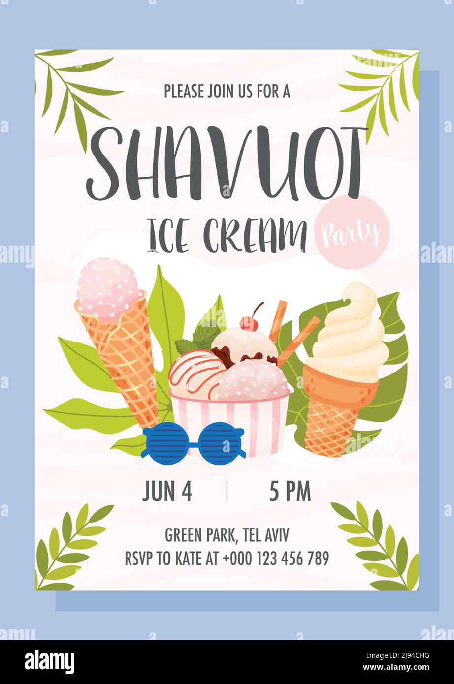 Shavuot Tag Party einladen Konzept. Alles gute zum shavuot Tag. Vektorgrafik Stock Vektor