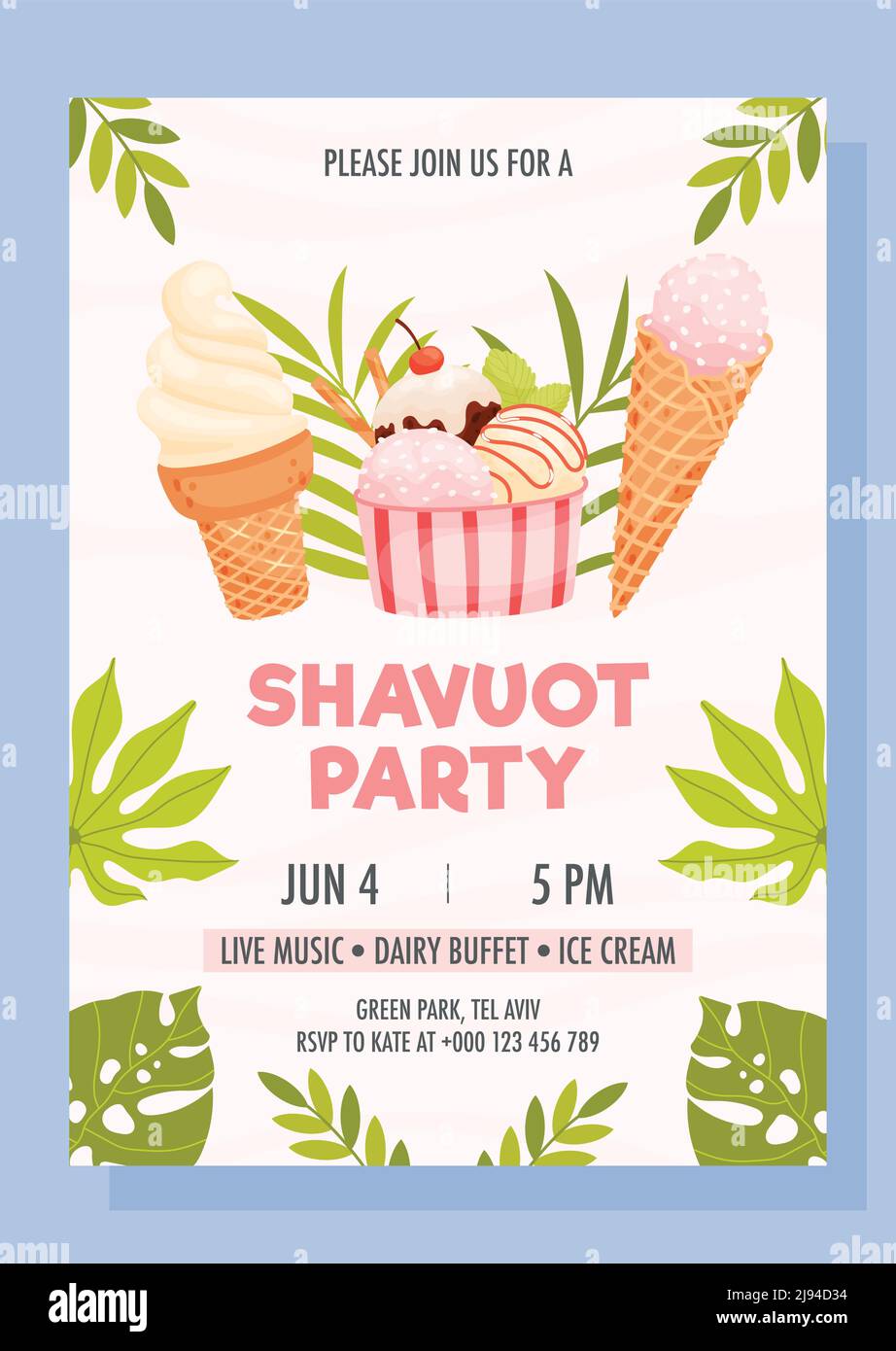 Shavuot Tag Party einladen Konzept. Alles gute zum shavuot Tag. Vektorgrafik Stock Vektor