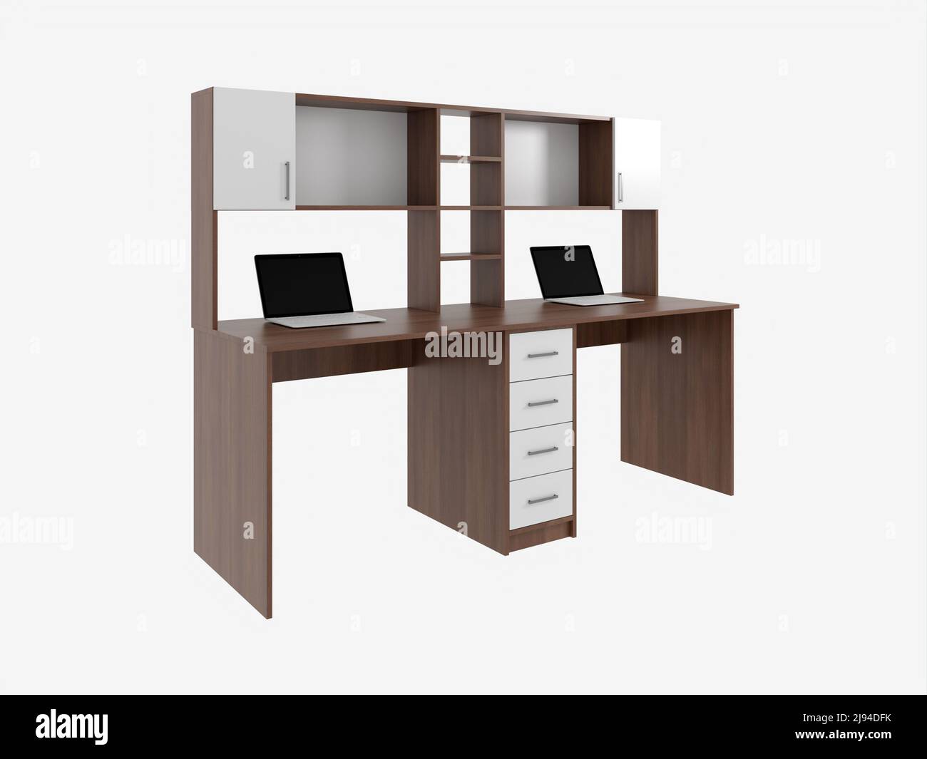 3D Rendern eines Desktops mit einem Computer. Stockfoto