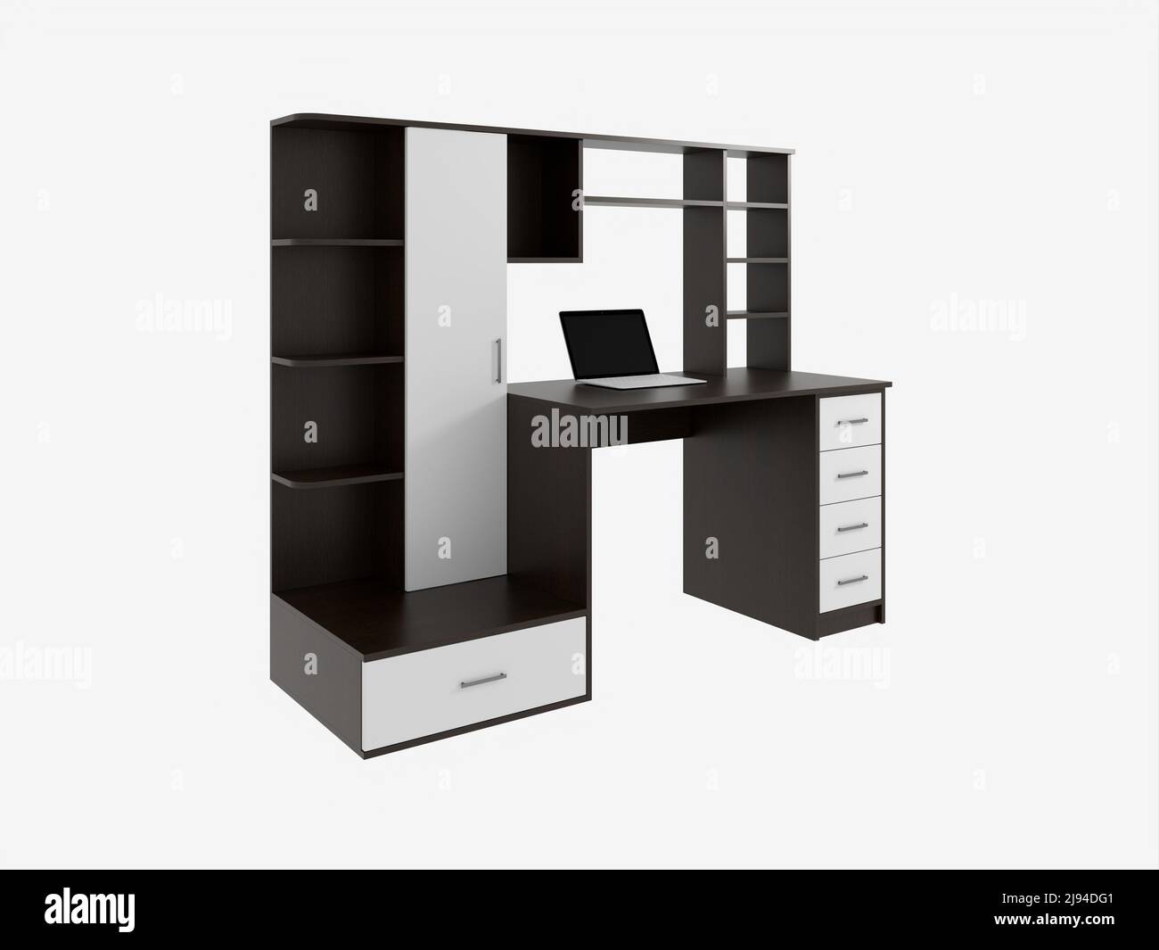 3D Rendern eines Desktops mit einem Computer. Stockfoto