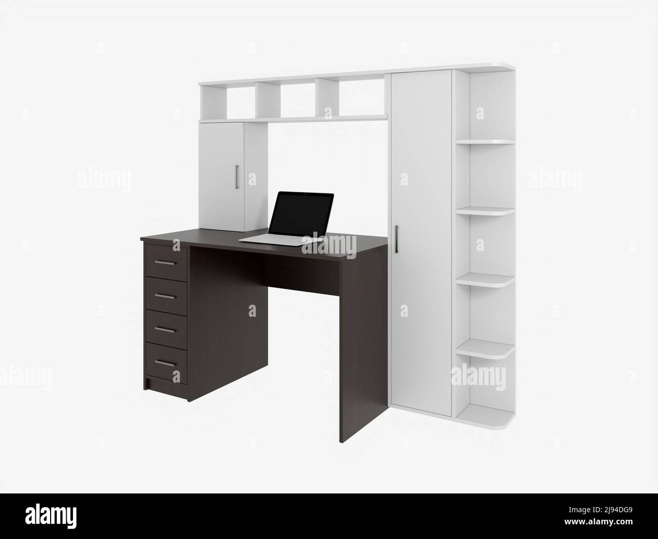 3D Rendern eines Desktops mit einem Computer. Stockfoto