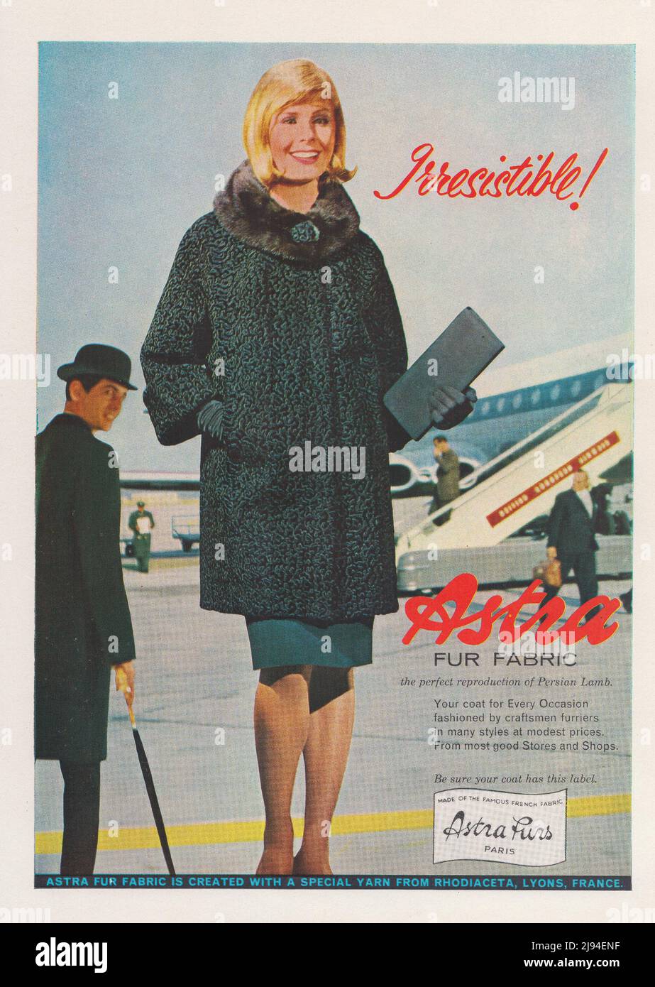 Astra fur Stoff Persian Lamb Reproduktion vintage Papier Werbung Anzeige 1980s 1970s Stockfoto