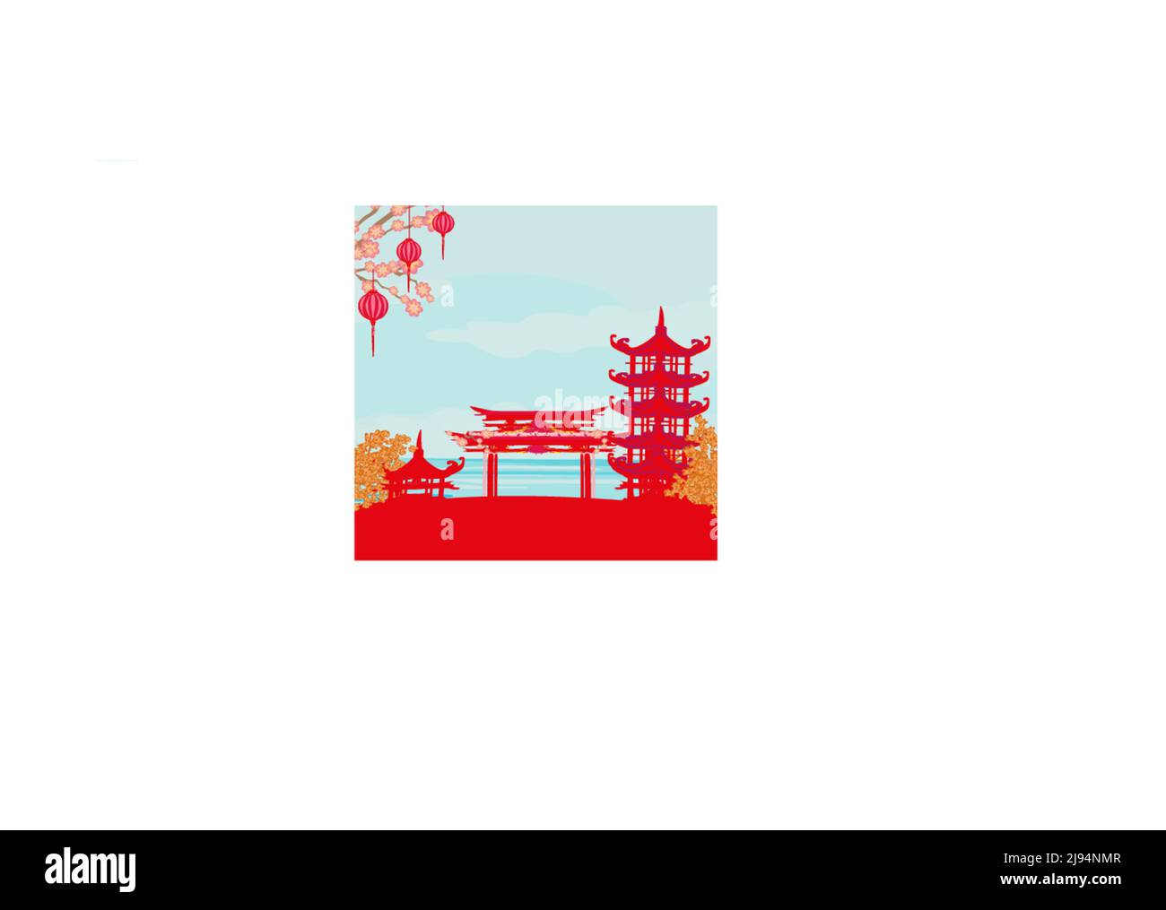 Schöne abstrakte asiatische Landschaft - Silhouette Illustration Stock Vektor