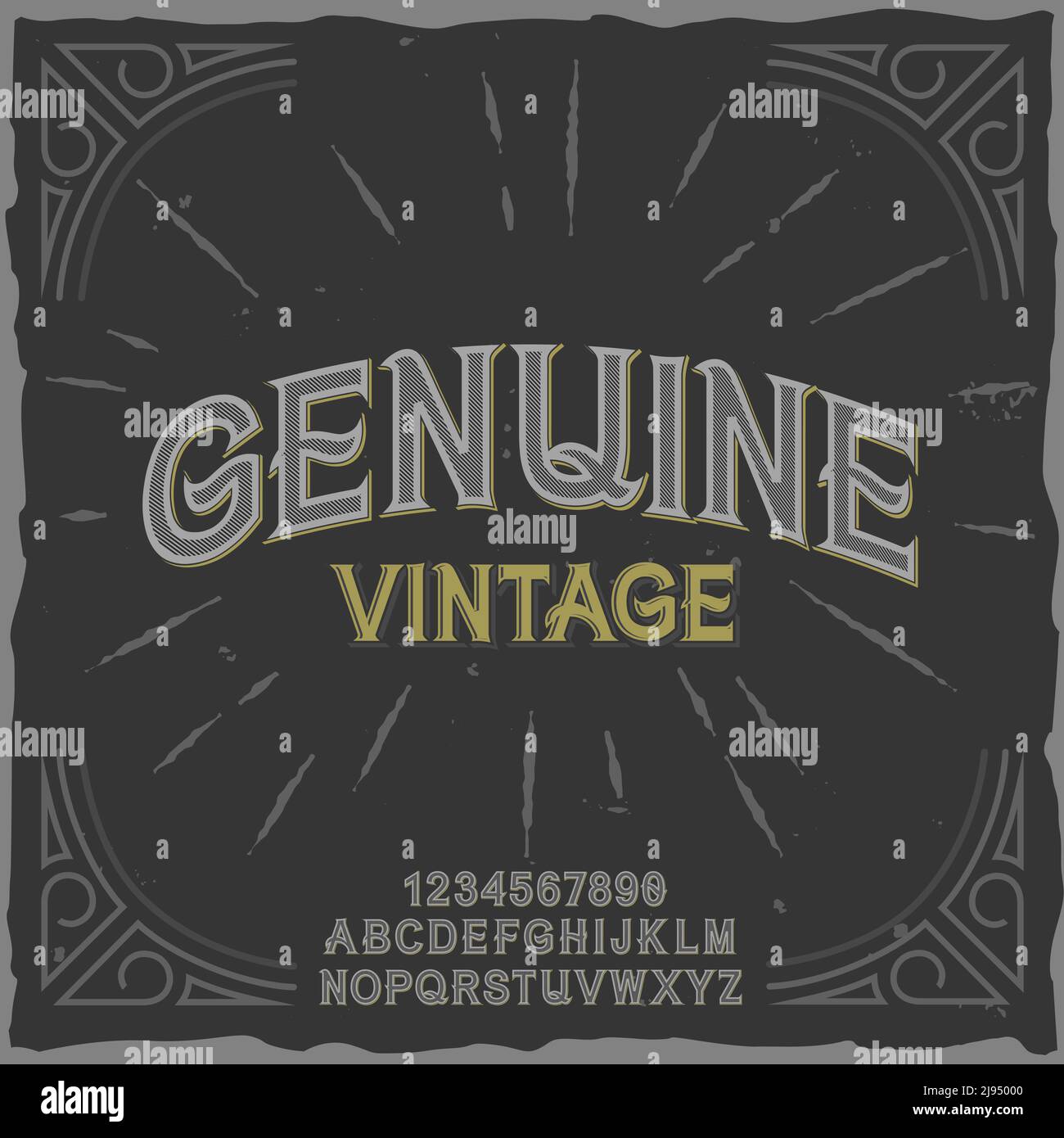 Original-Etikettschrift mit dem Namen 'Genuine Vintage'. Gute handgefertigte Schrift für jedes Label-Design. Stock Vektor