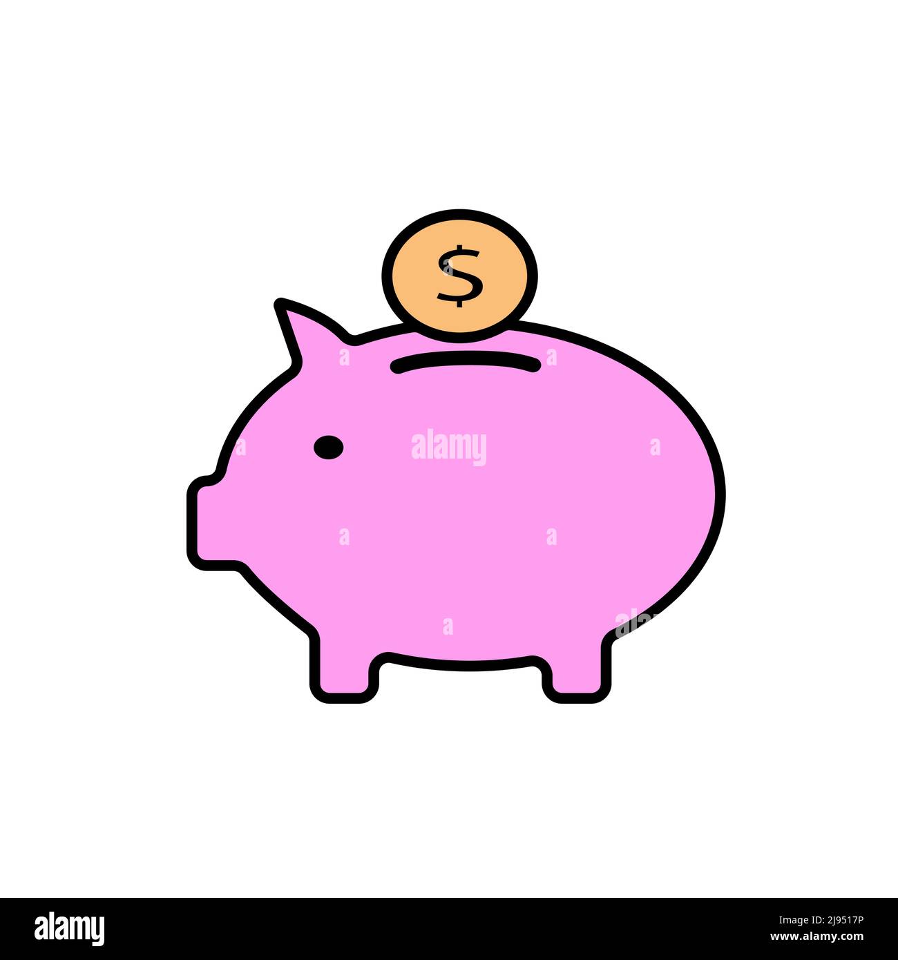 Geldbox Symbol schwarze Linie Farbe Piggy. Pixel perfekt einfacher Vektor Stock Vektor