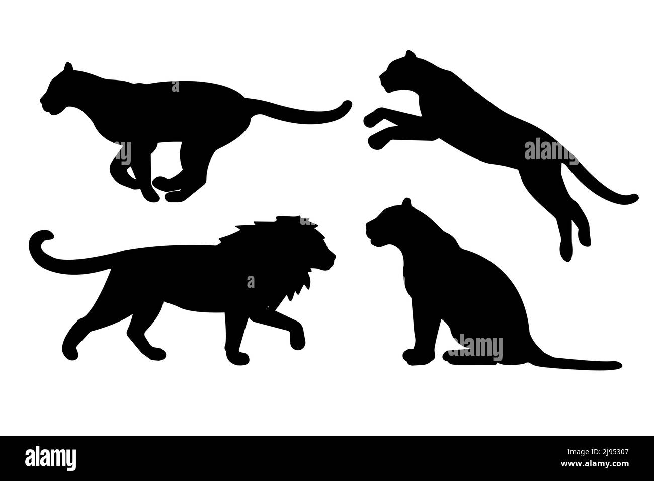 Vektor-Set von flachen wilden großen Katzen Silhouette Stock Vektor