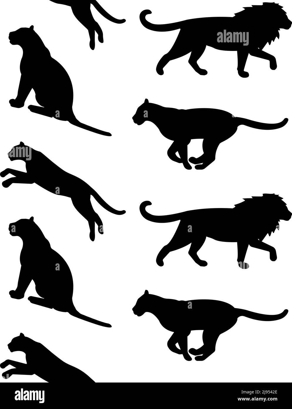 Vektor nahtlose Muster der wilden großen Katze Silhouette Stock Vektor