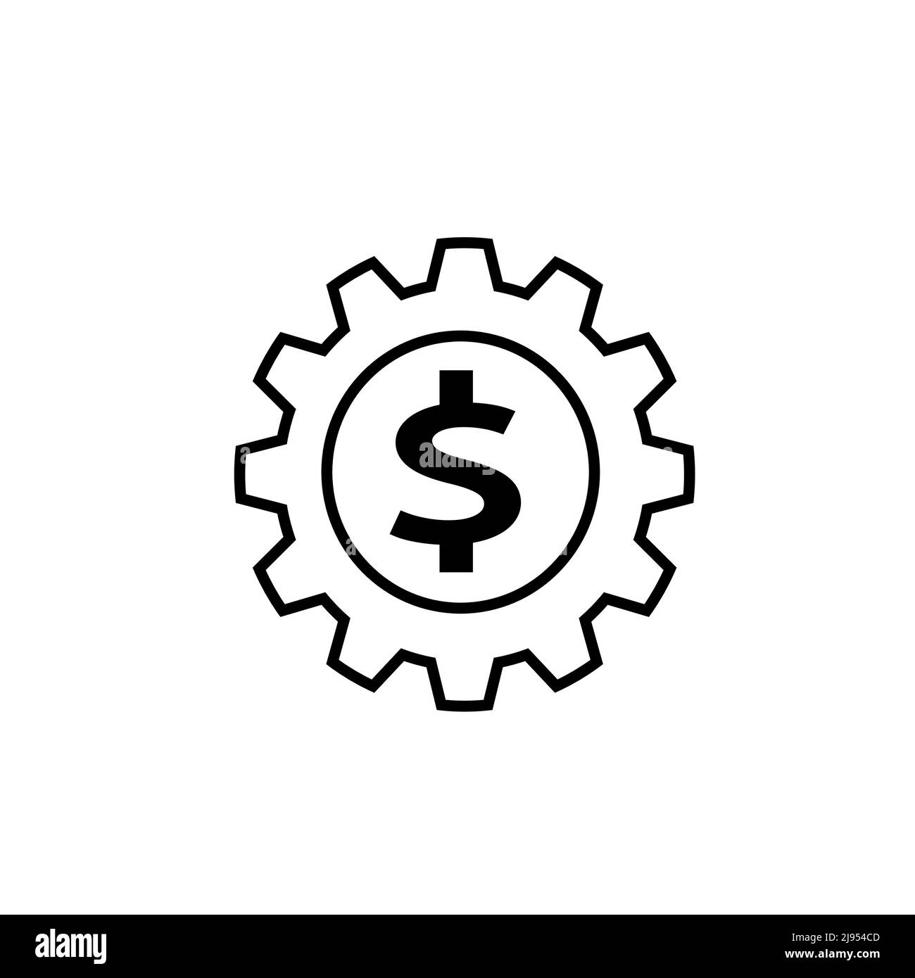 Getriebe mit Dollar-Symbol schwarze Linie mit weißem Hintergrund. Pixel perfekt einfacher Vektor Stock Vektor