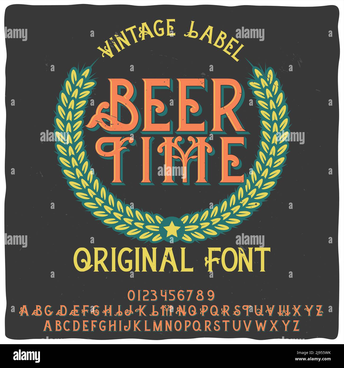 Original-Etikettenschrift mit dem Namen 'Beer Time'. Gute handgefertigte Schrift für jedes Label-Design. Stock Vektor
