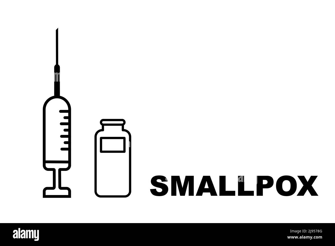 Impfstoff. Monkeypox. Pockenimpfstoff. Design eines Impfstoffs mit der Injektion, der Spritze und dem Fläschchen. Impfstoff gegen Pocken. Illustratives Design. Stockfoto