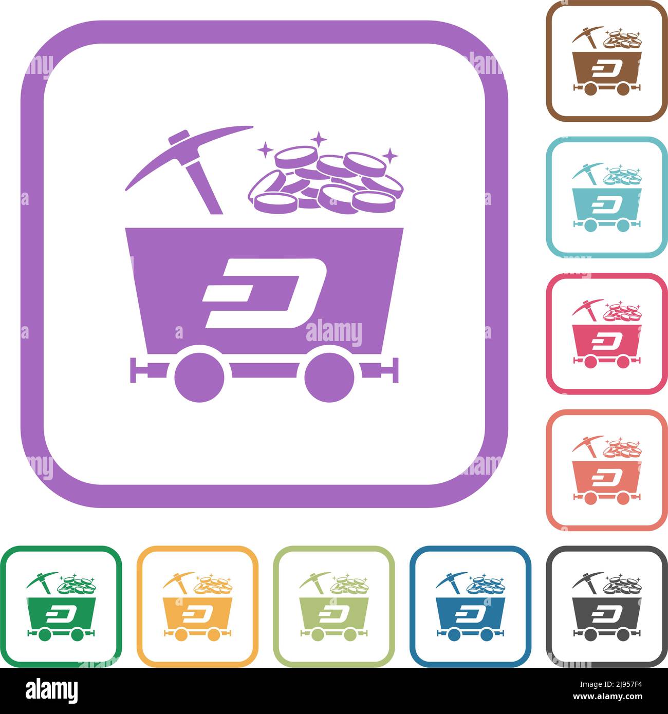 Dash Kryptowährung Mining mit Schatz einfache Symbole in Farbe abgerundeten quadratischen Rahmen auf weißem Hintergrund Stock Vektor