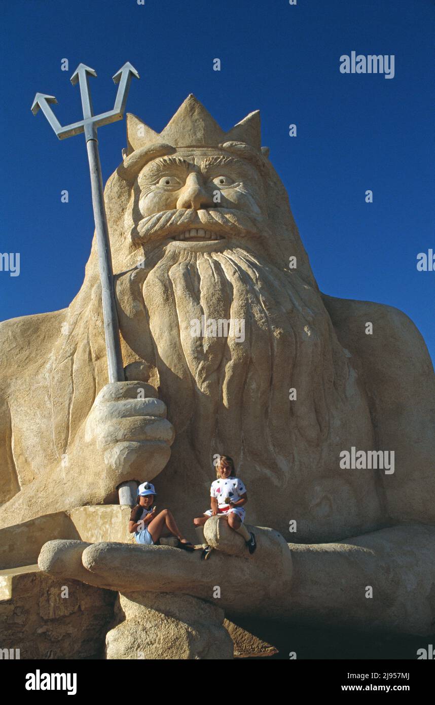 Westaustralien. Perth. Two Rocks. Atlantis Marine Park. Neptun-Statue im verlassenen Themenpark. Stockfoto