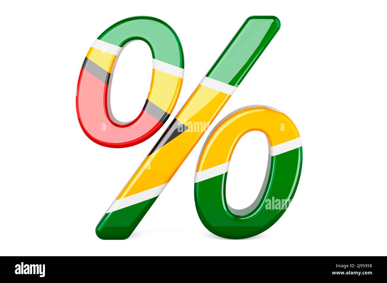 Prozent mit guyanischer Flagge, 3D Rendering isoliert auf weißem Hintergrund Stockfoto