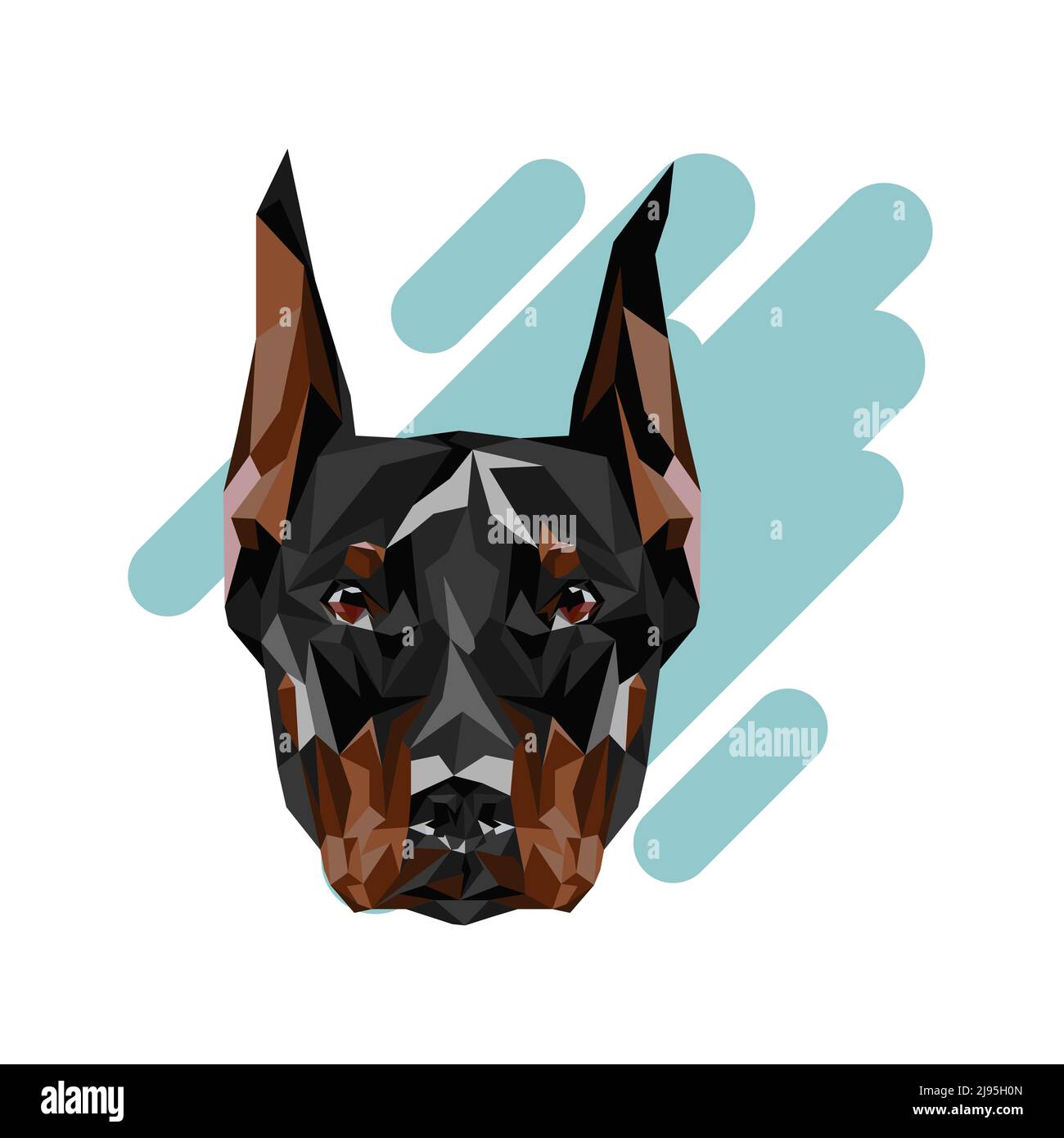 Dobermann Hund Tier low poly Design. Dreiecksvektordarstellung. Porträt, Hundekopf Stock Vektor