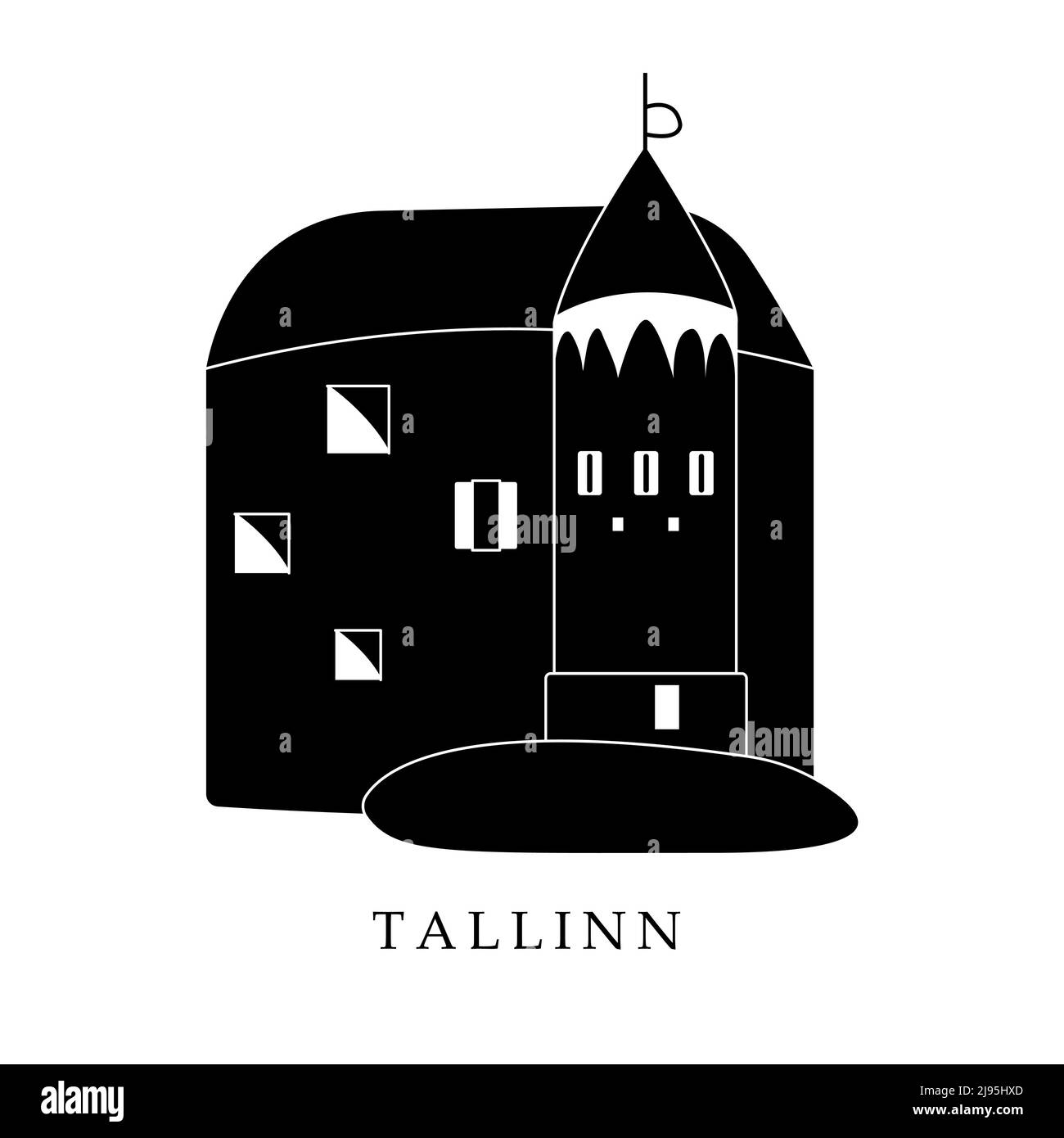 Europäische Hauptstädte, Tallinn. Schwarz-Weiß-Abbildung Stock Vektor