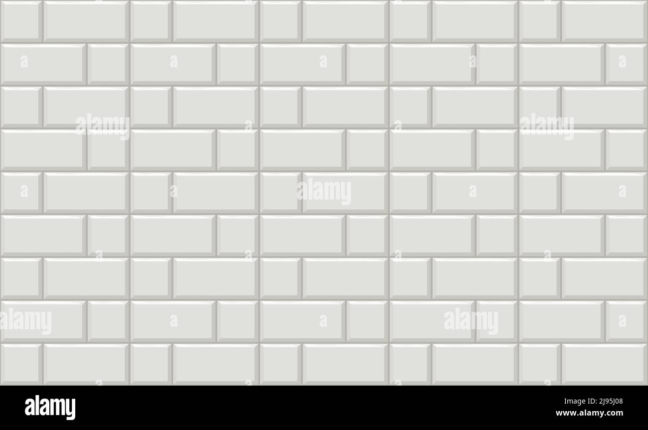 U-Bahn-Fliesen horizontal weiß Hintergrund U-Bahn-Backstein-Dekor nahtlose Muster für Küche, Bad oder im Freien Architektur Vektor Illustration Hochglanz b Stock Vektor
