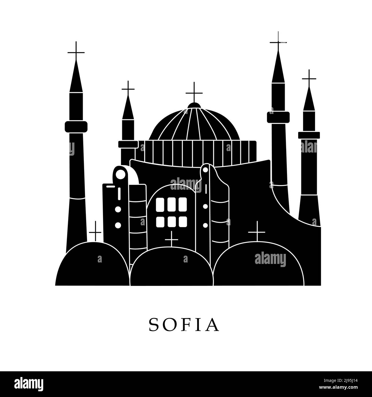 Europäische Hauptstädte, Sofia. Schwarz-Weiß-Abbildung Stock Vektor