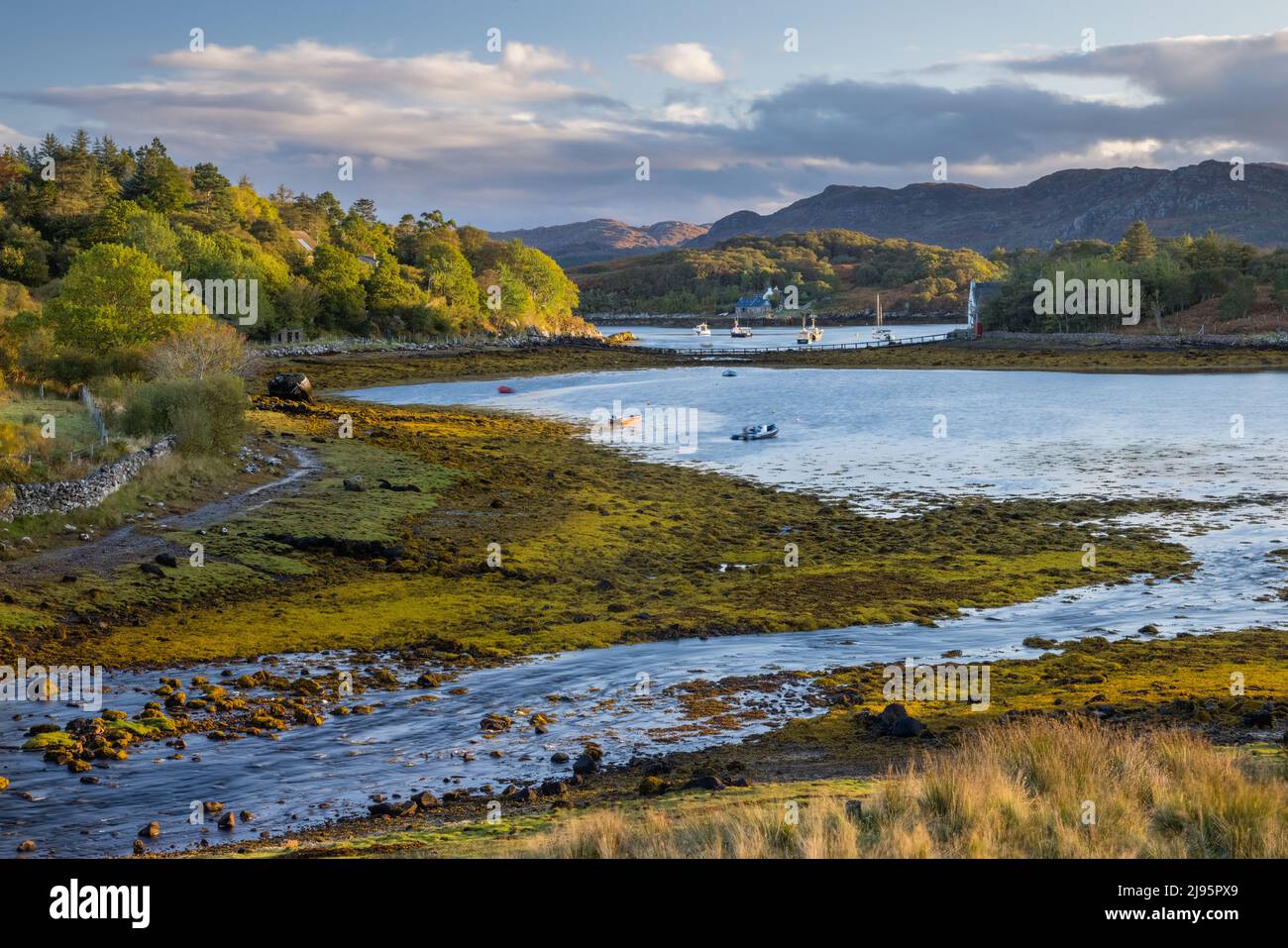 Erstes Licht in Badachro, Gairloch, Wester Ross, Schottland, Großbritannien Stockfoto