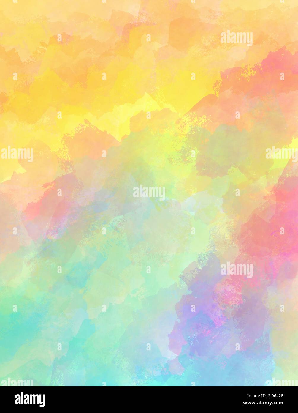 Abstrakt farbenfroher Hintergrund in digitaler Aquarellfarbe, Sonnenaufgang oder Sonnenuntergang Himmelfarben für Ostern, Aquarelltextur in gelb rosa blau lila Orang Stockfoto