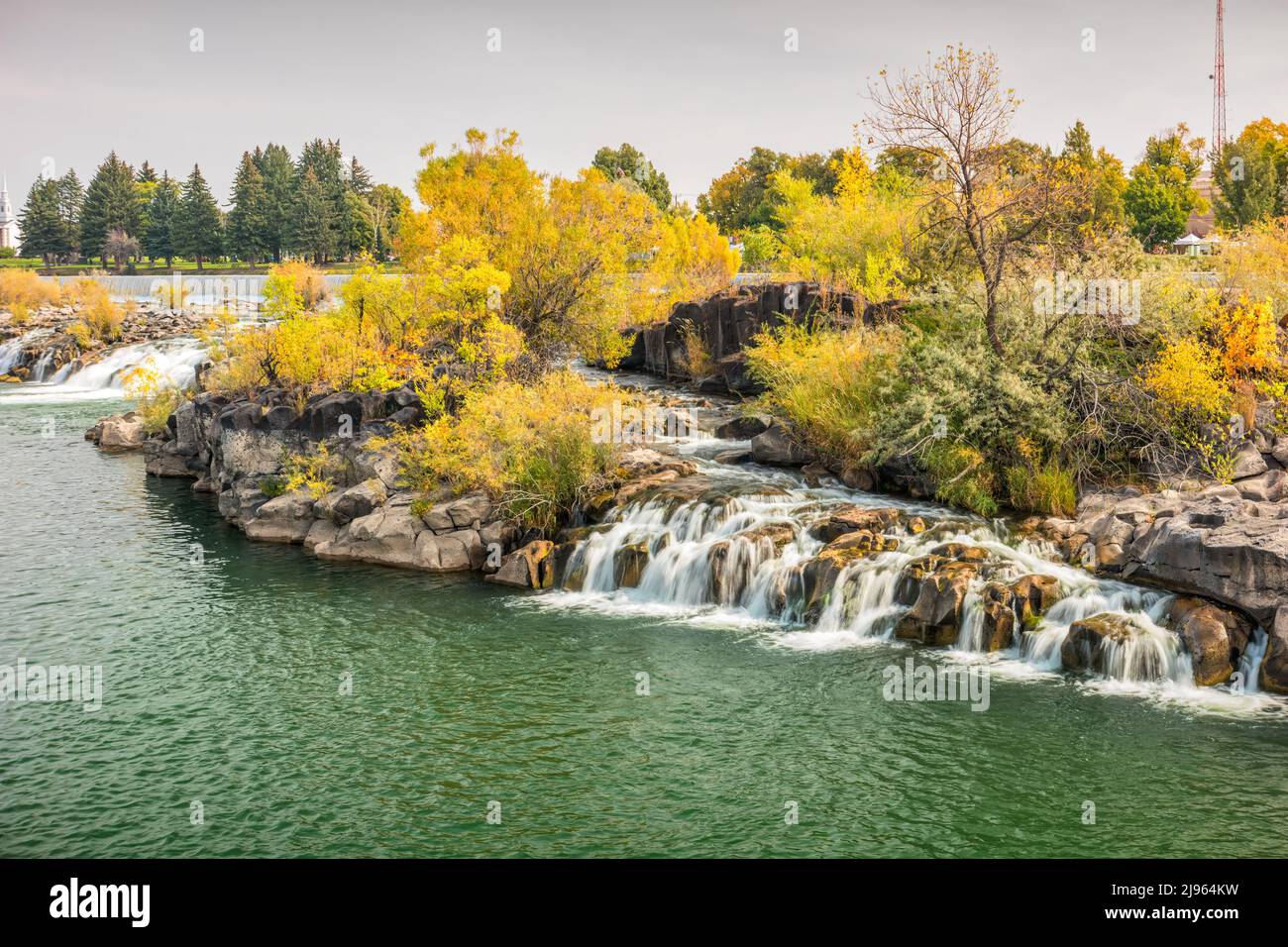 Wasserfall Idaho Falls in Idaho Falls, Idaho, USA an einem Herbsttag. Stockfoto