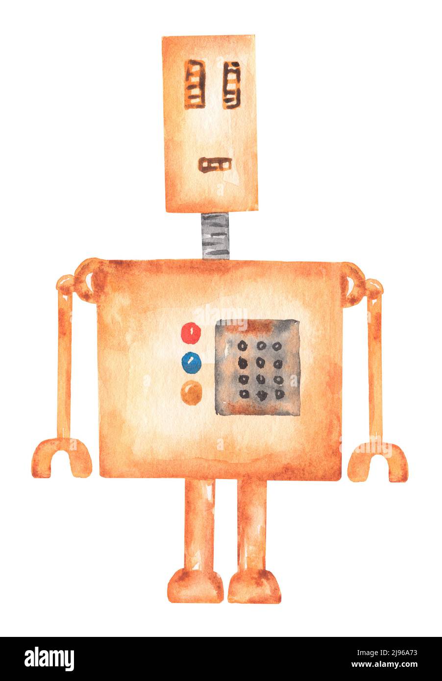 Aquarell niedlichen Roboter Cliparts, Maschine, Cartoon Clip Art, Kinder Spielzeug Illustration, Baby-Dusche Stockfoto