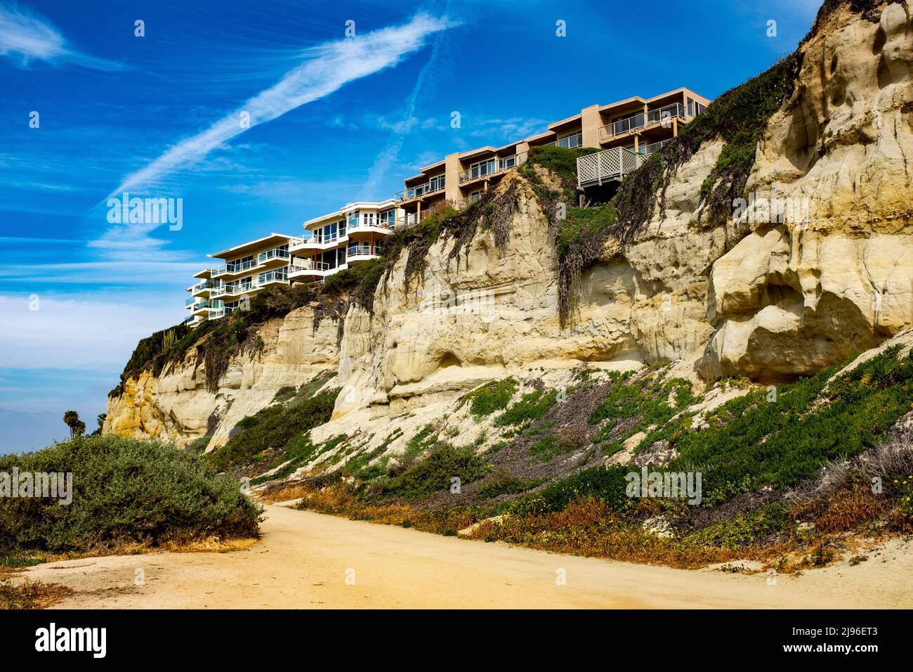 Häuser mit Blick auf das Meer Stockfoto