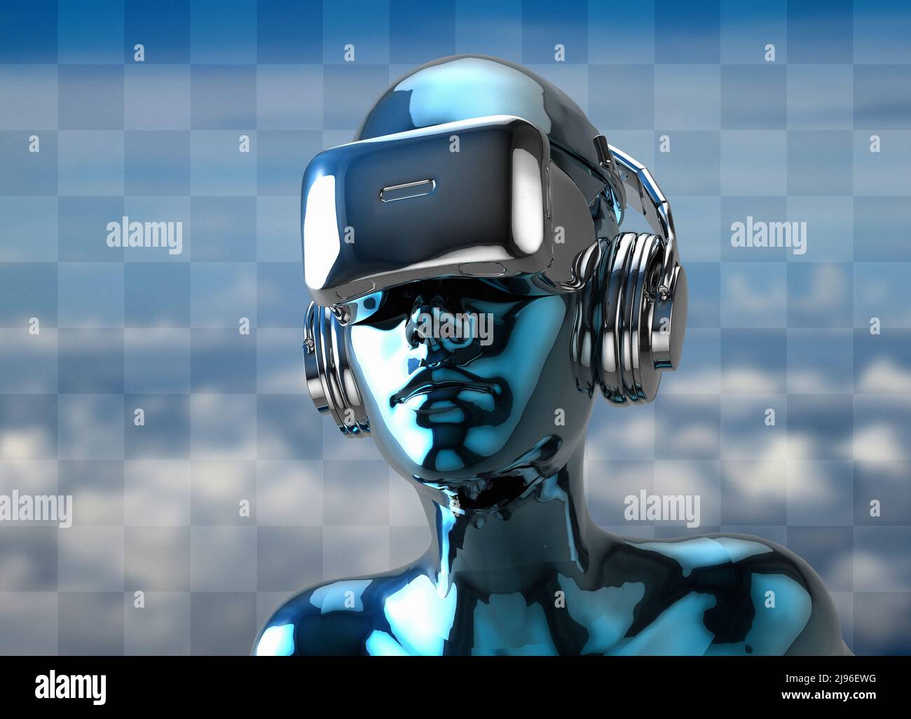 Person, die ein Virtual-Reality-Headset trägt, Abbildung Stockfoto