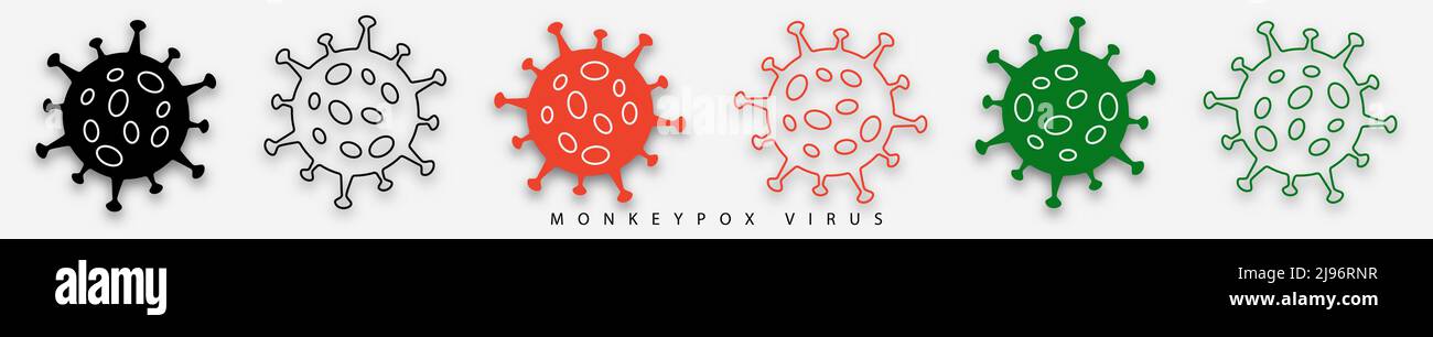 Symbolzeichen monkeypox mit Schatten setzen. Pockenvirus-Konzept. Vektorgrafik Stock Vektor