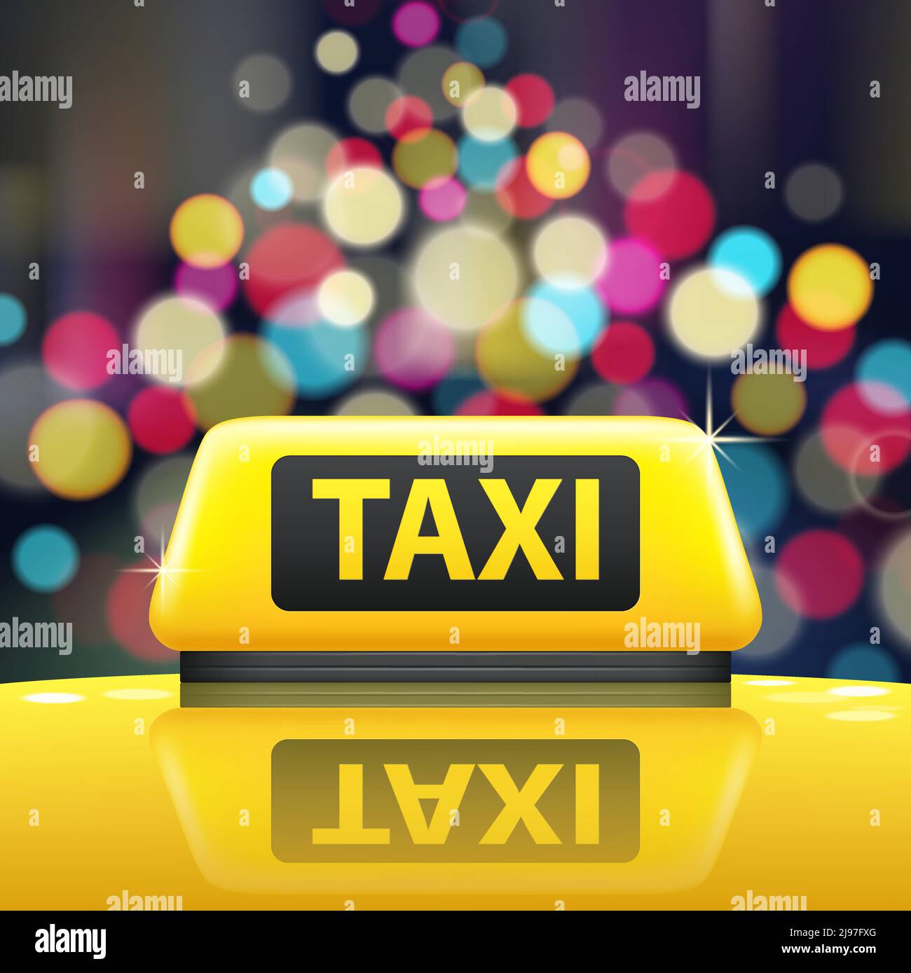 Taxi gelbe Schild mit öffentlichen Verkehrsmitteln Symbole realistische Vektor-Illustration Stock Vektor