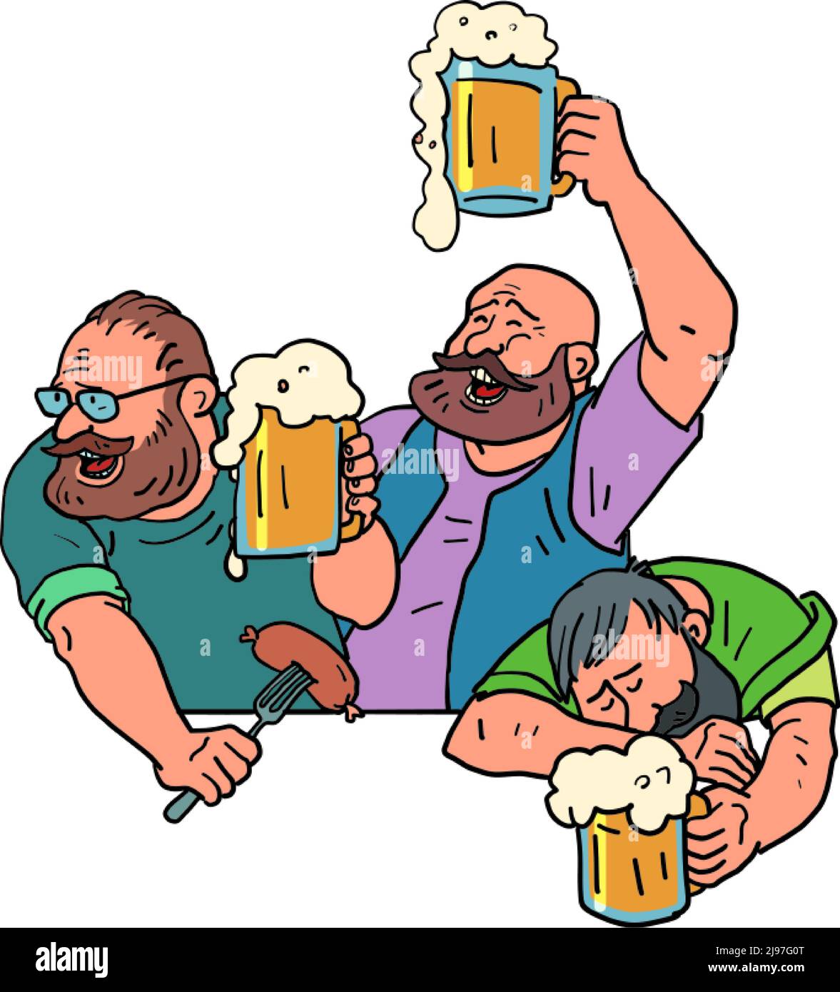 Bierfest, oktoberfest. Betrunkene fröhliche Freunde, Biergrüße Stock Vektor