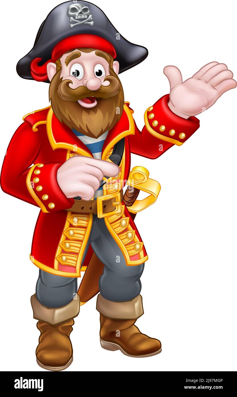 Pirate Cartoon Captain Character Mascot Zeigt Stock Vektor