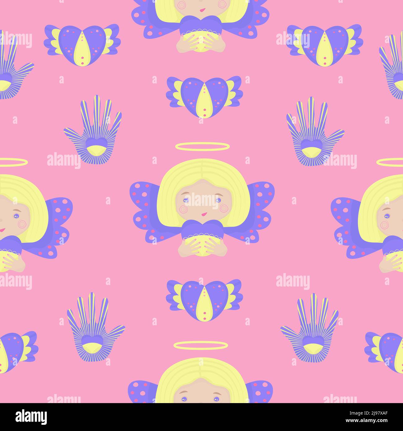 Niedliche ukrainische nahtlose Muster mit Engeln, rosa Hintergrund Stock Vektor