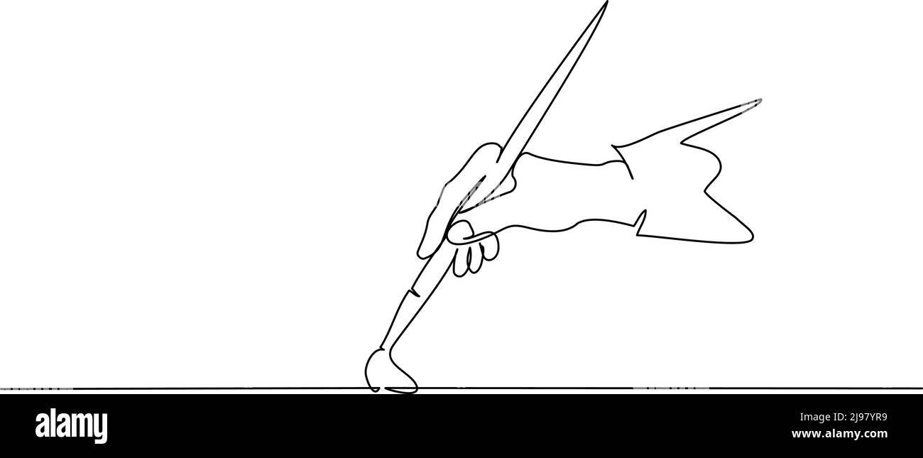 Hand halten Pinsel und malen. Fortlaufende einzeilige Zeichnung. Vektordarstellung auf weißem Hintergrund isoliert Stock Vektor