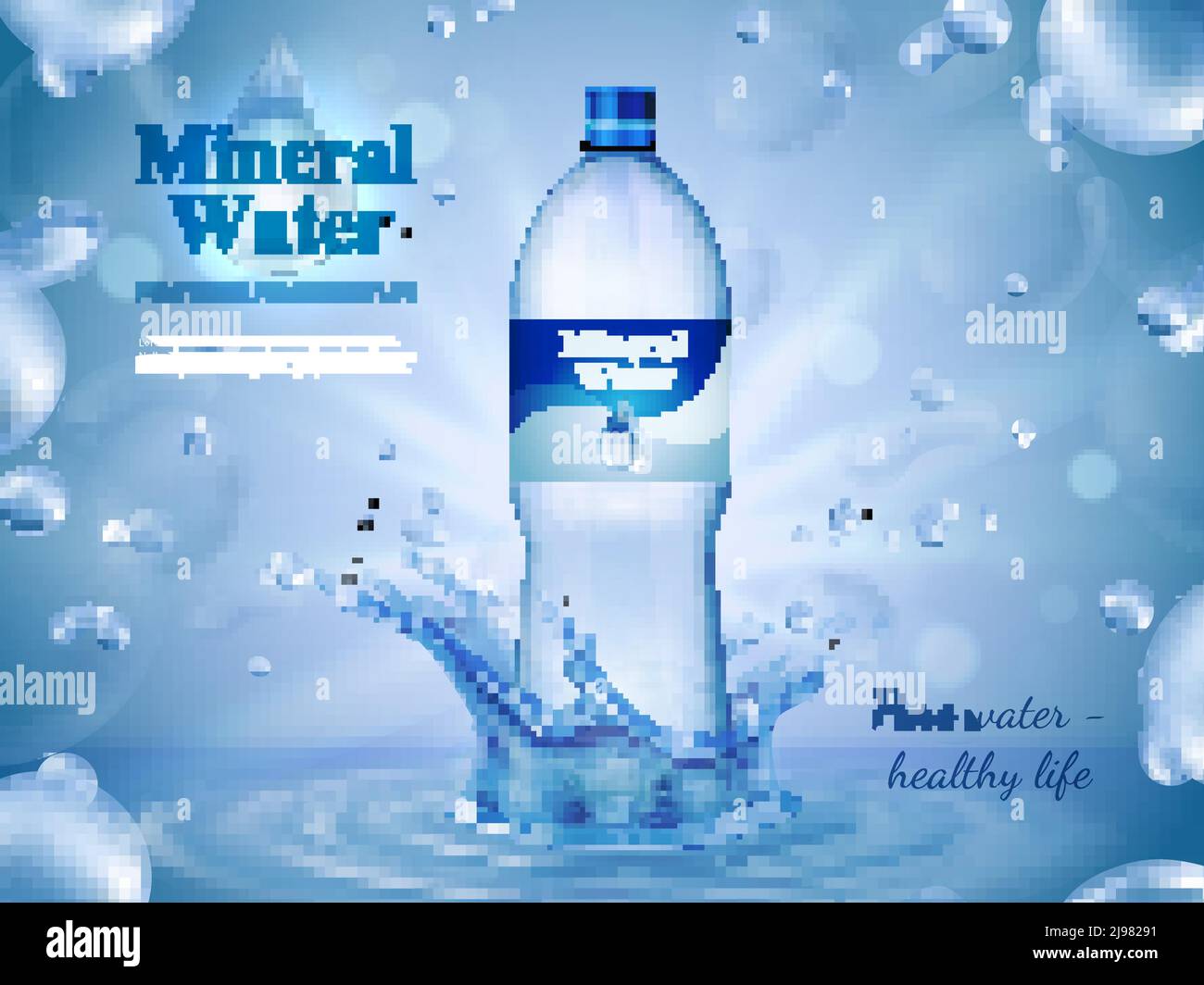 Mineralwasser Werbekomposition mit Wasserflaschen Symbole realistische Vektor Abbildung Stock Vektor