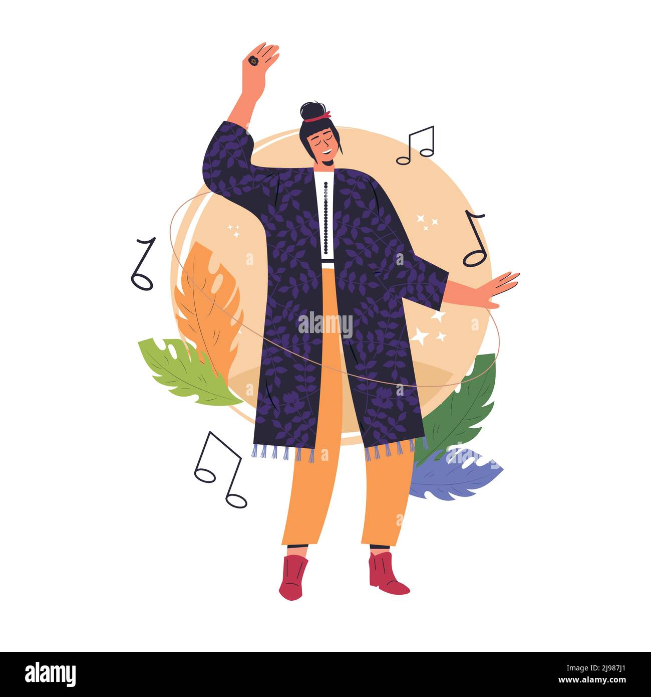 Tanzende Frau mit inspirierendem, kreativem Denken. Verschiedene Arten von Geisteshaltung. Kreative Menschen mental wahrnehmen. Geistesverhalten. Vektorgrafik flache Illustration isoliert auf weißem Hintergrund. Stock Vektor