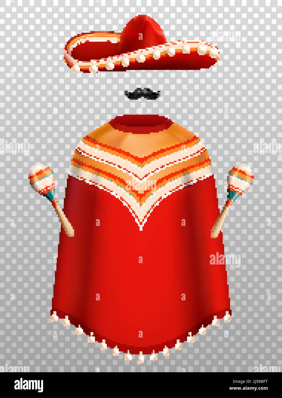 Mexikanische traditionelle Kleidung realistische Set mit Sombrero Poncho und Maracas Isoliert auf transparenter Hintergrundvektordarstellung Stock Vektor