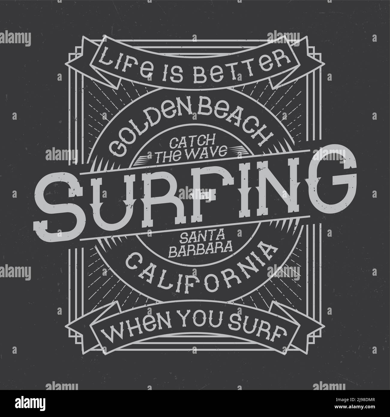 Surfen Typografie, T-Shirt Grafiken, Emblem und Label-Design Stock Vektor